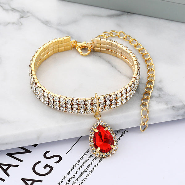 Rhinestone and Teardrop pendant Dog Collar
