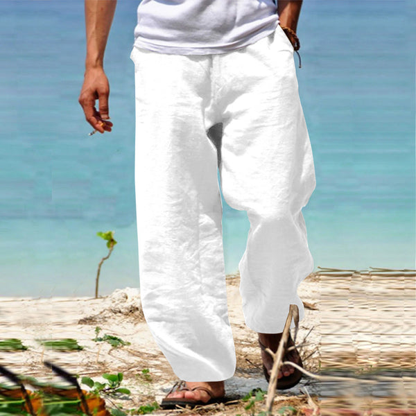 Cotton Linen Drawstring Casual Trousers