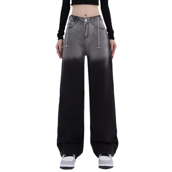 Gradient Black Jeans With Chain