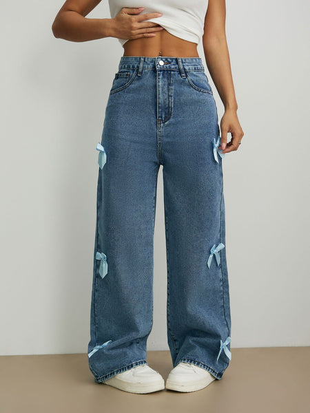 Bow-Accented Washed Jeans