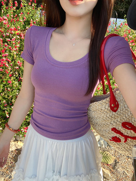 U Collar Short-Sleeved Women's T-Shirts