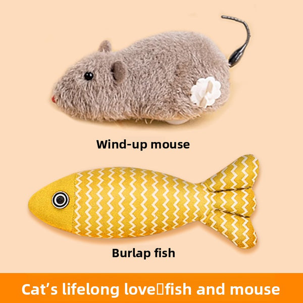 Wind-Up Cat Toy with Moving Mice
