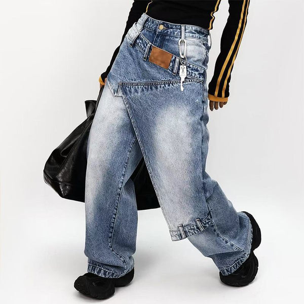 Patchwork Wide Leg Denim Pants