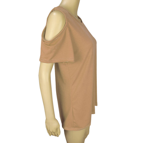 Crewneck Short-Sleeved Shoulderless Shirts