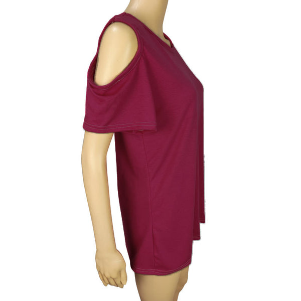 Crewneck Short-Sleeved Shoulderless Shirts