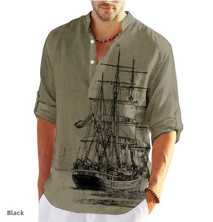 Stylish Printed Stand Collar Shirt
