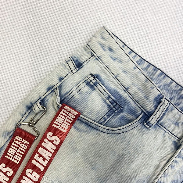 Men's Fashion Patch Webbing Slim Fit Jeans
