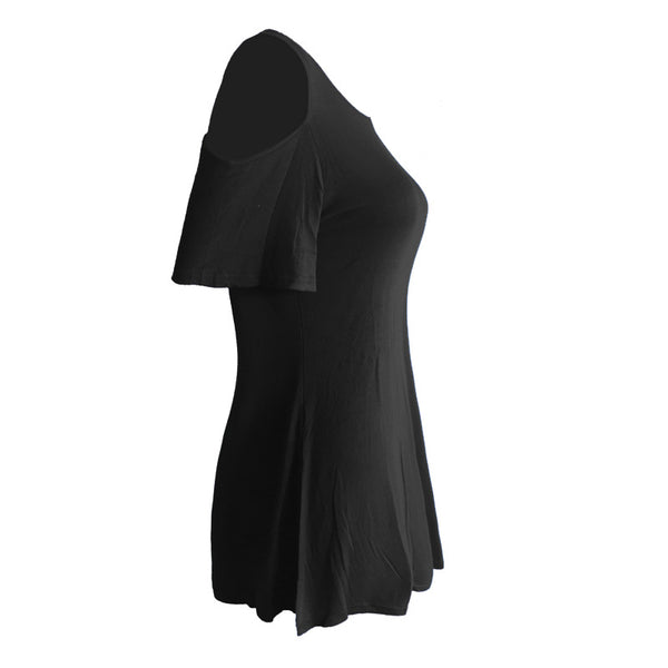 Crewneck Short-Sleeved Shoulderless Shirts
