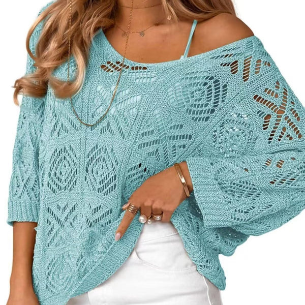 Crochet Batwing Sleeve Knit Top