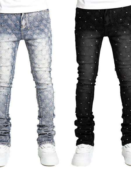 Stretch pearl layered jeans