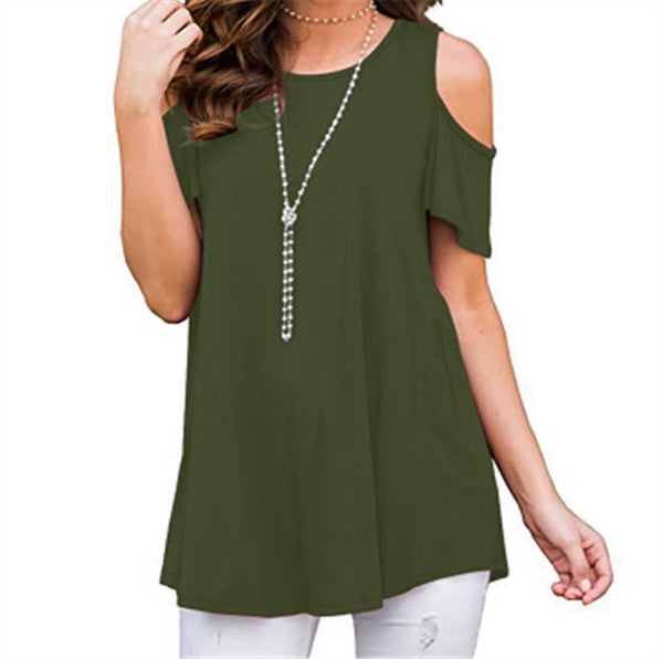 Crewneck Short-Sleeved Shoulderless Shirts