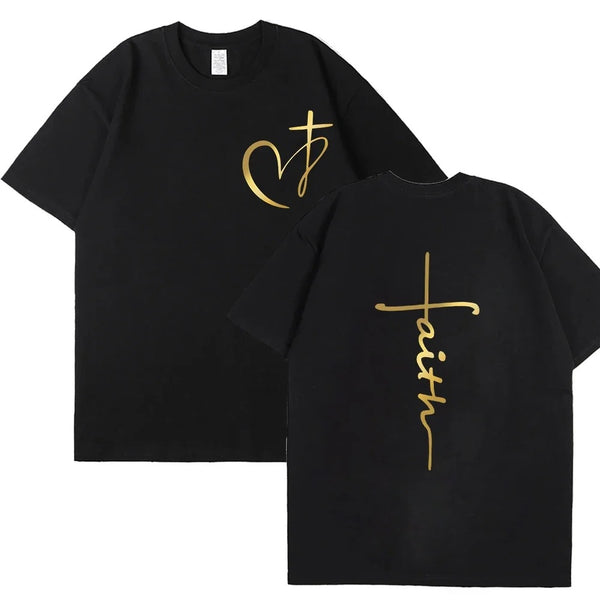 Womens Heart and Cross Cotton T-Shirt