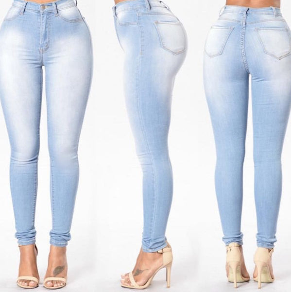 Stretchy High Waist Slim Leg Jeans