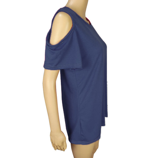 Crewneck Short-Sleeved Shoulderless Shirts