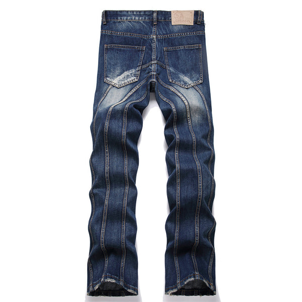 Seamed straight-leg denim jeans