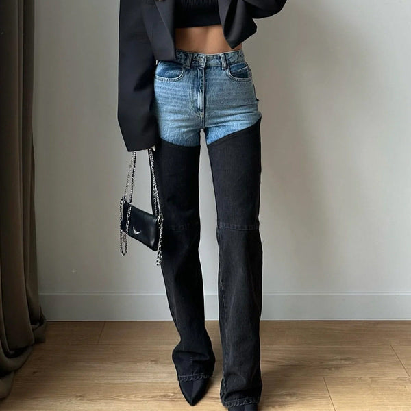 Color-Blocking Straight-Leg Jeans