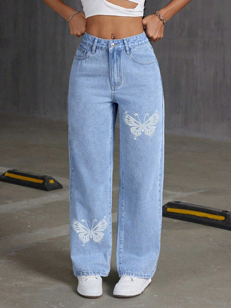 Butterfly Print Jeans