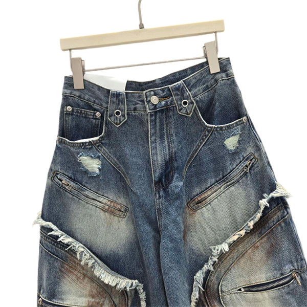 Distressed Edges and Patchwork Dyed Jeans