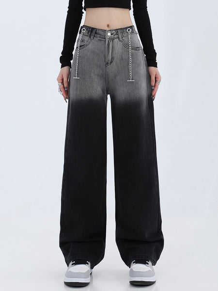 Gradient Black Jeans With Chain
