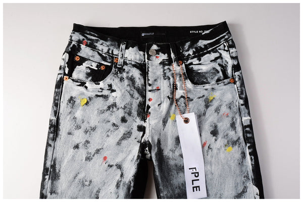 Hole-punched oil painting jeans