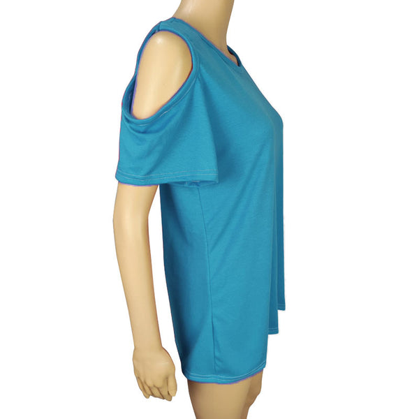 Crewneck Short-Sleeved Shoulderless Shirts