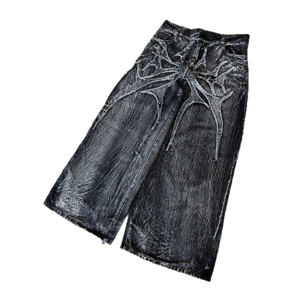 Gothic Print Loose Fit Denim Pants
