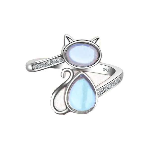 Adjustable Moonstone Cat Shaped Alloy Ring