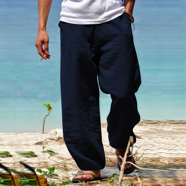 Cotton Linen Drawstring Casual Trousers