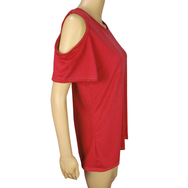 Crewneck Short-Sleeved Shoulderless Shirts