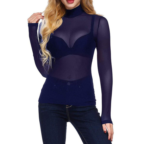 Black Sheer Long-Sleeve Tops