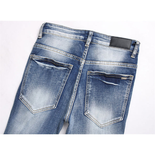 Embroidered Ripped Slim Fit Jeans