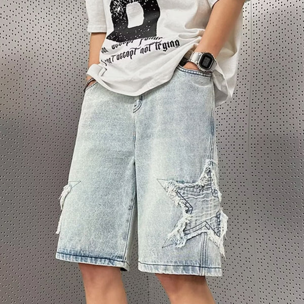Mens Washed Denim Five-Point Shorts