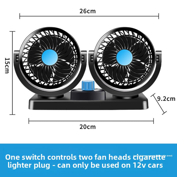 Dual Head Car Fan with USB and Cigarette Lighter Plug