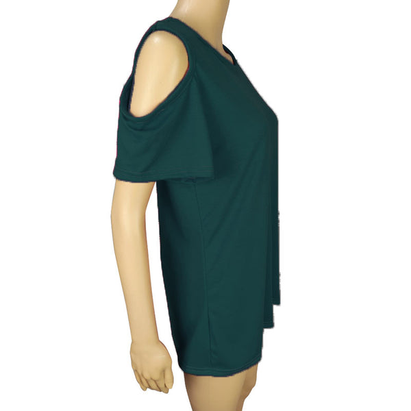 Crewneck Short-Sleeved Shoulderless Shirts