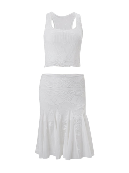 Square Neck Crop Top and Skirt Set