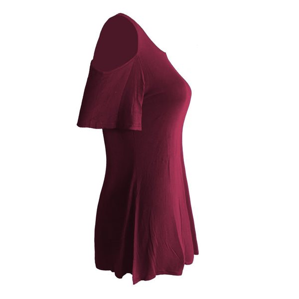 Crewneck Short-Sleeved Shoulderless Shirts