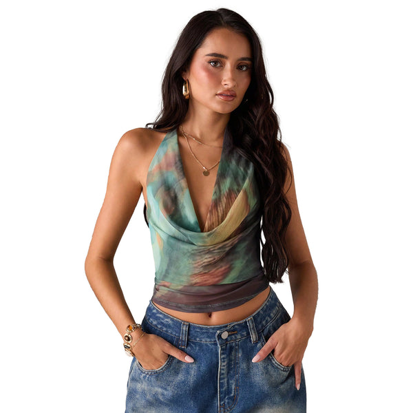 Sleeveless Geometric Print Blouse