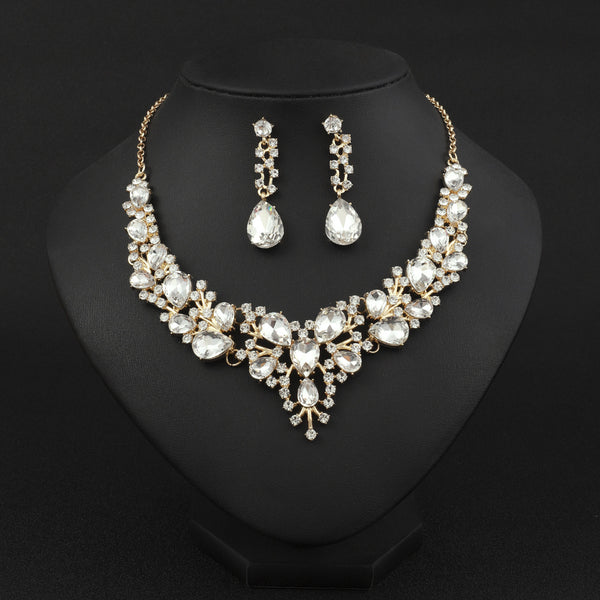 Elegant Rhinestone Teardrop Necklace and Earrings
