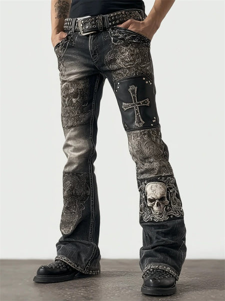 Mens 3D Print Skull Design Slim Fit Pants