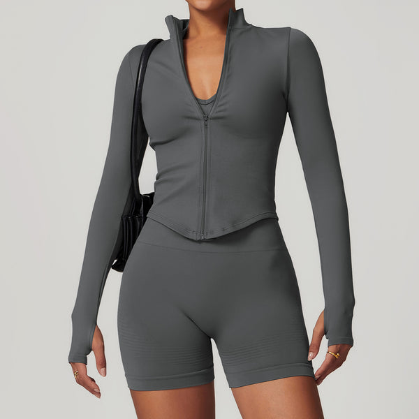 Womens Stand Collar Zipper Long Sleeve Yoga Coat