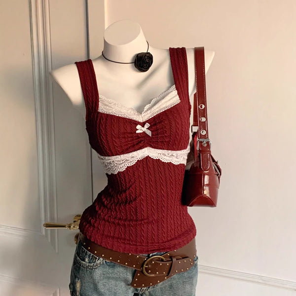 Womens Lace Trim Camisole with Bow Detail