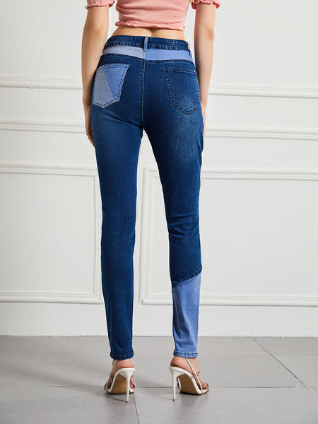 High-Waisted Patchwork Denim Jeans