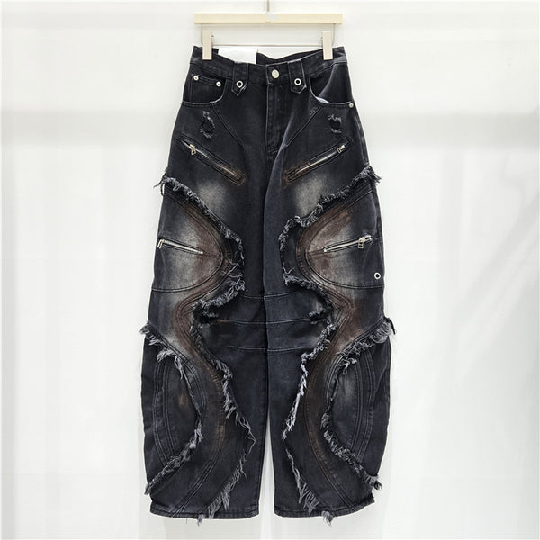 Distressed Edges and Patchwork Dyed Jeans