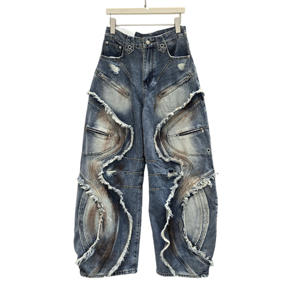 Distressed Edges and Patchwork Dyed Jeans