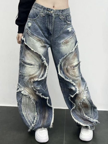 Distressed Edges and Patchwork Dyed Jeans