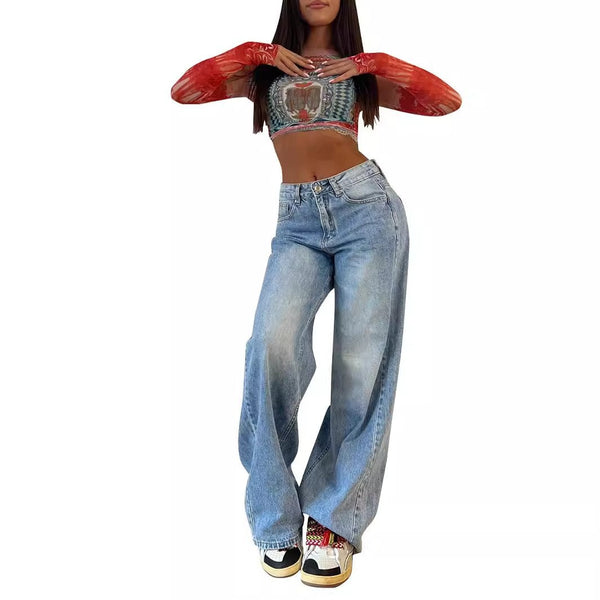 Straight Leg Washed Jeans