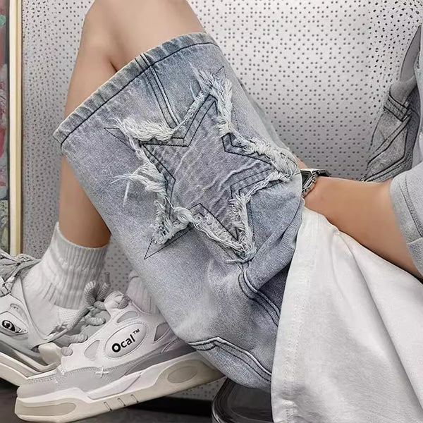 Mens Washed Denim Five-Point Shorts
