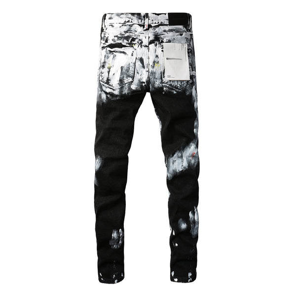 Hole-punched oil painting jeans