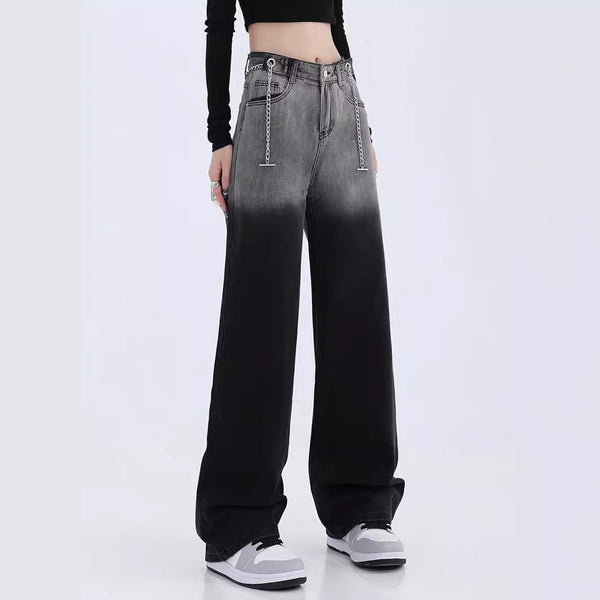 Gradient Black Jeans With Chain