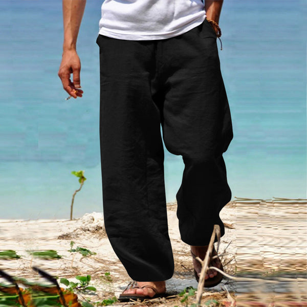 Cotton Linen Drawstring Casual Trousers